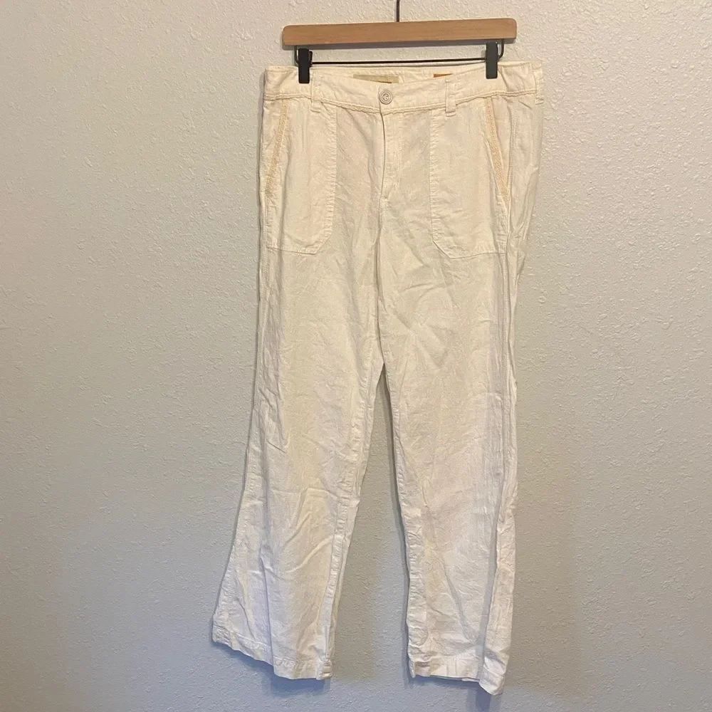 Anthro Pilcro & The Letterpress White Partial Linen High Waist Casual Pant Sz 12
